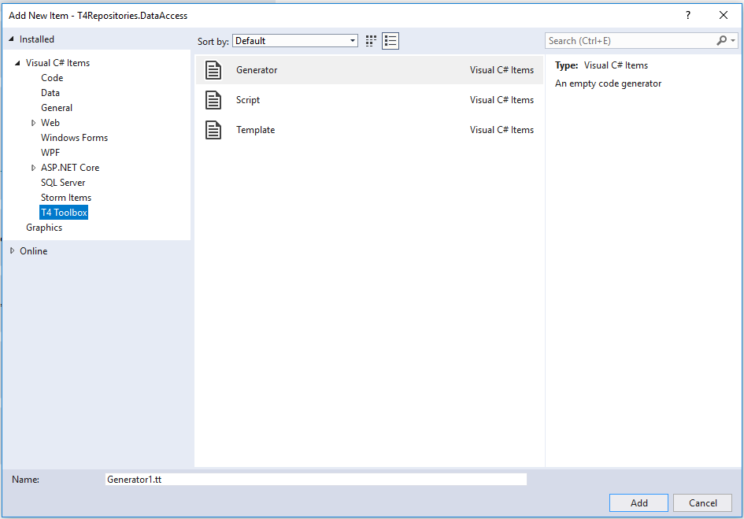t4 repositories new item
