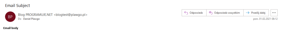 Wysłany email z SendGrida