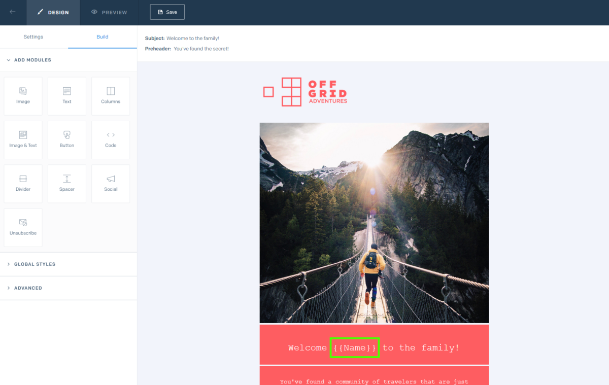 SendGrid wizualny edytor szablonów