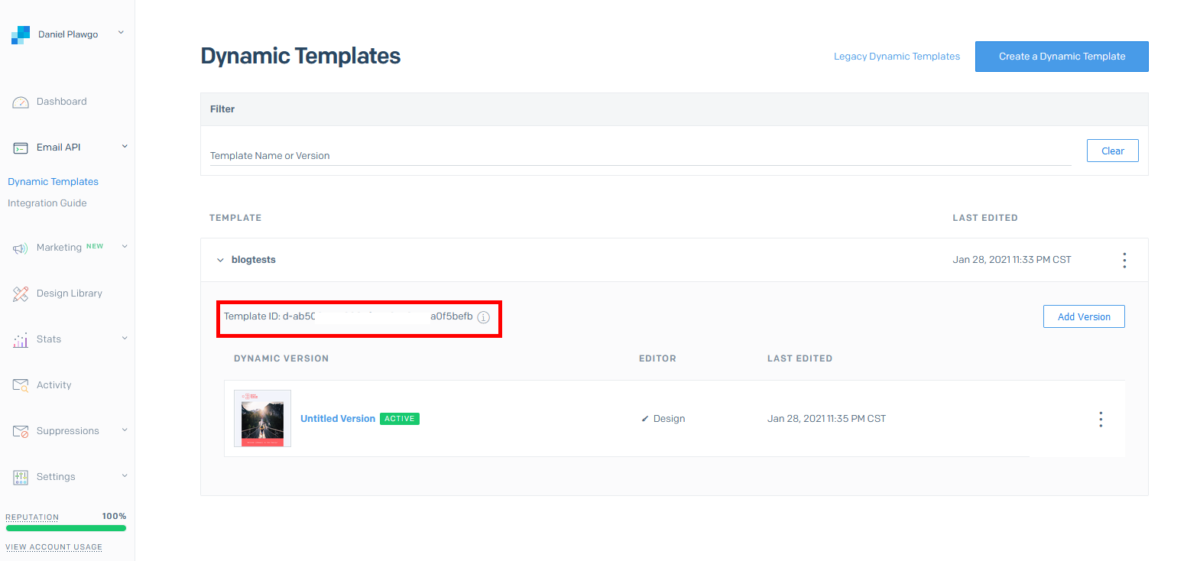SendGrid id szablonu